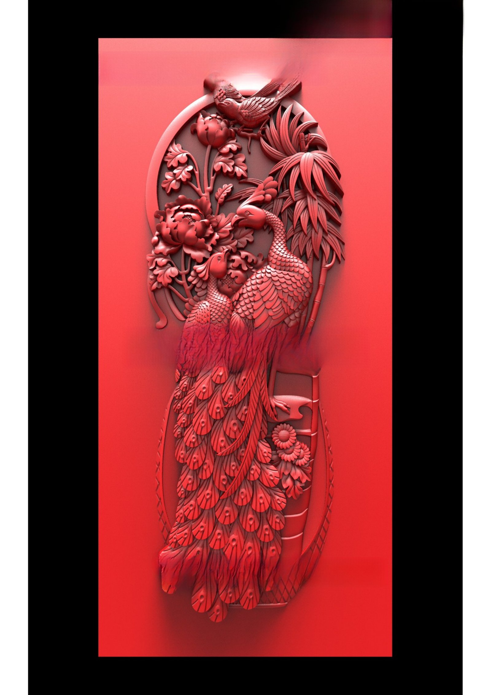 GSK NEW YEAR DOORS - PAGE-02 Peacock and Floral Nature Relief 3D Model